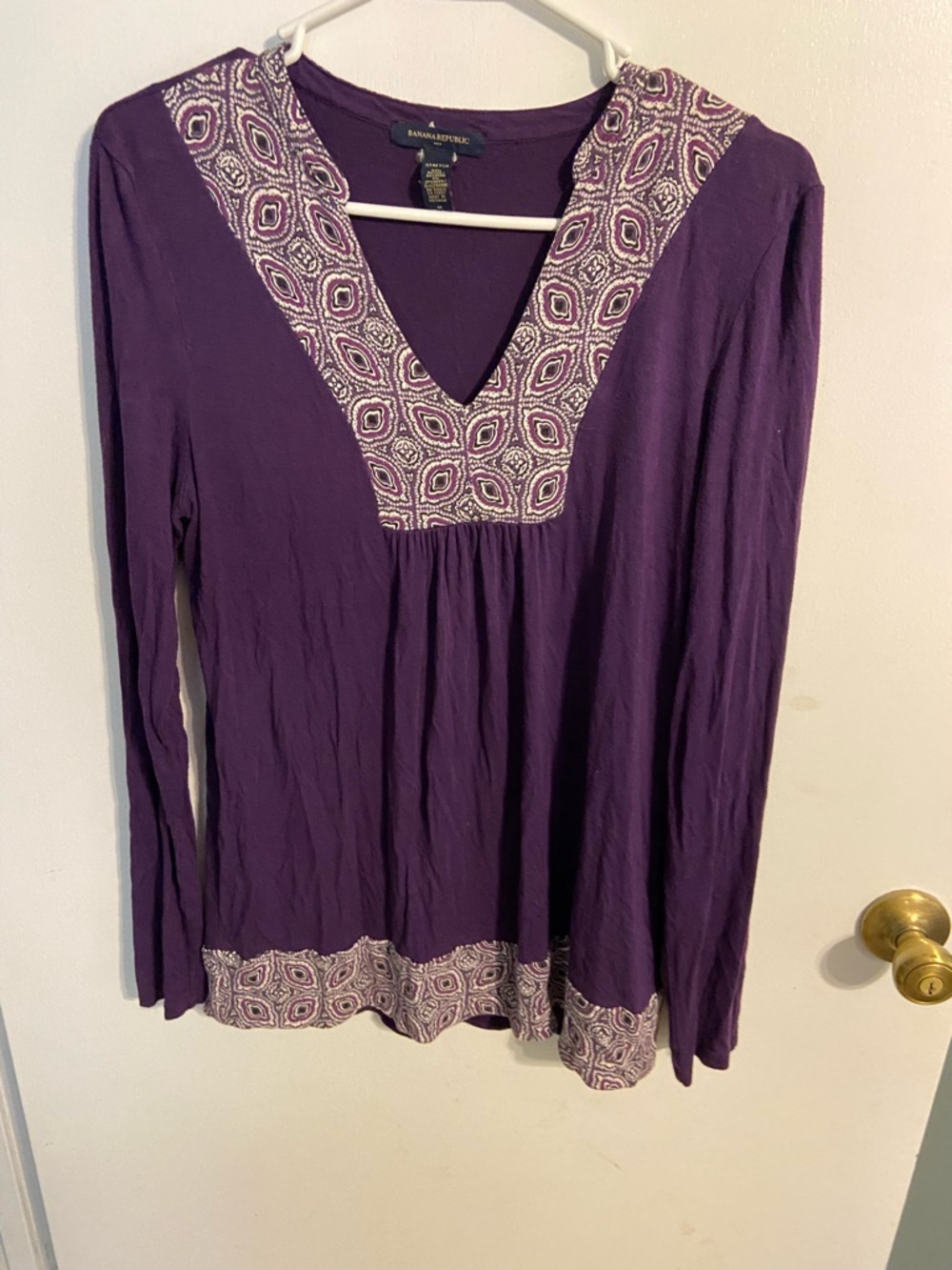 Banana Republic Deep Purple Long-Sleeve Tunic with Printed Trim
